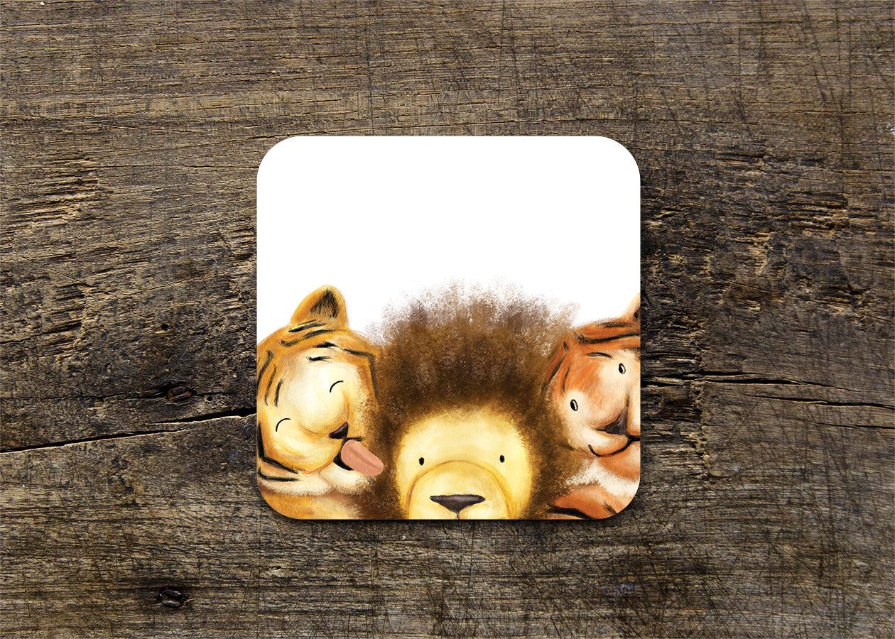Lion & Tigers Illustrated Gloss Coaster (Single) - END OF LINE SALE