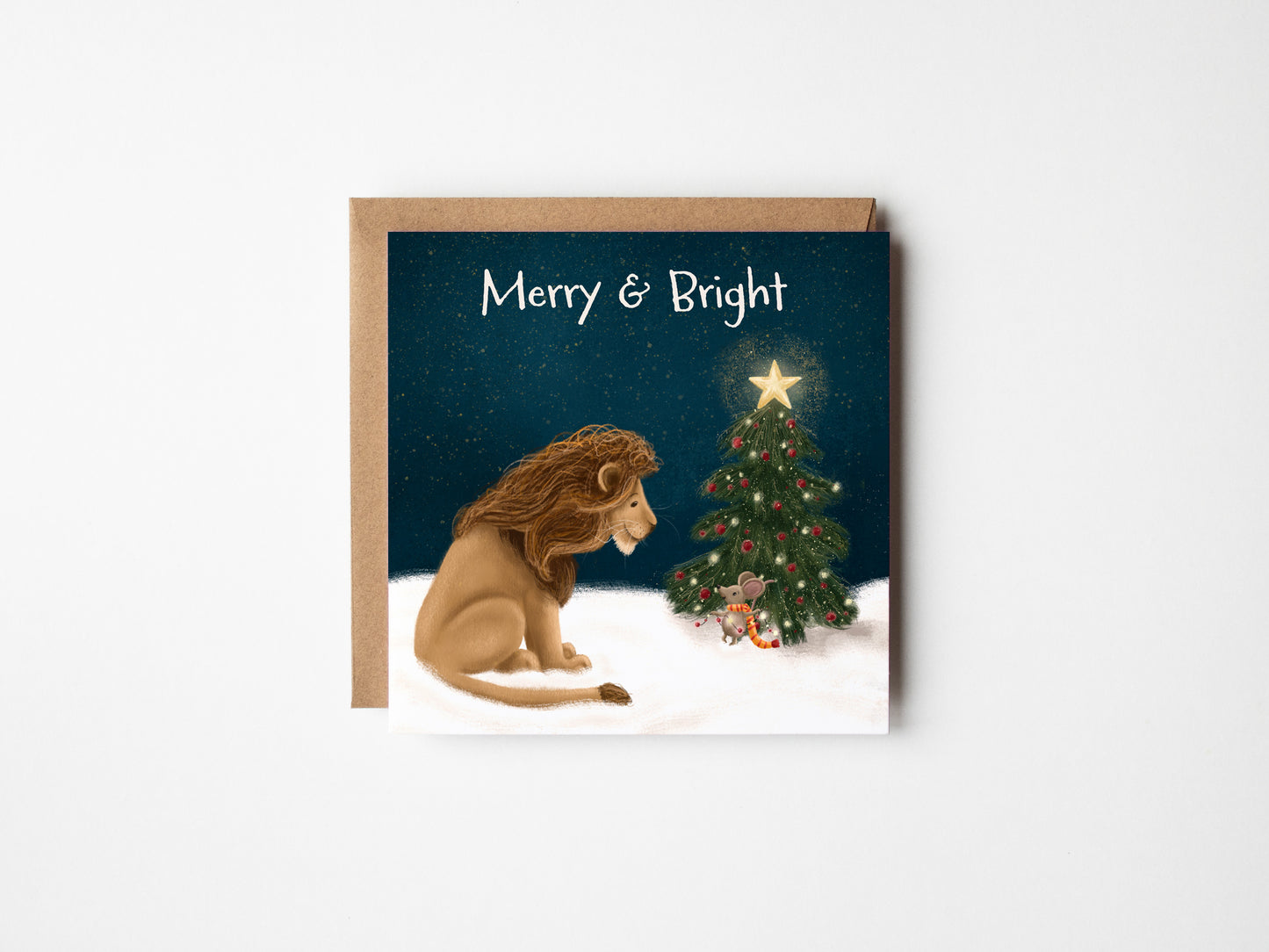 'Merry & Bright' Lion & Mouse Christmas Card
