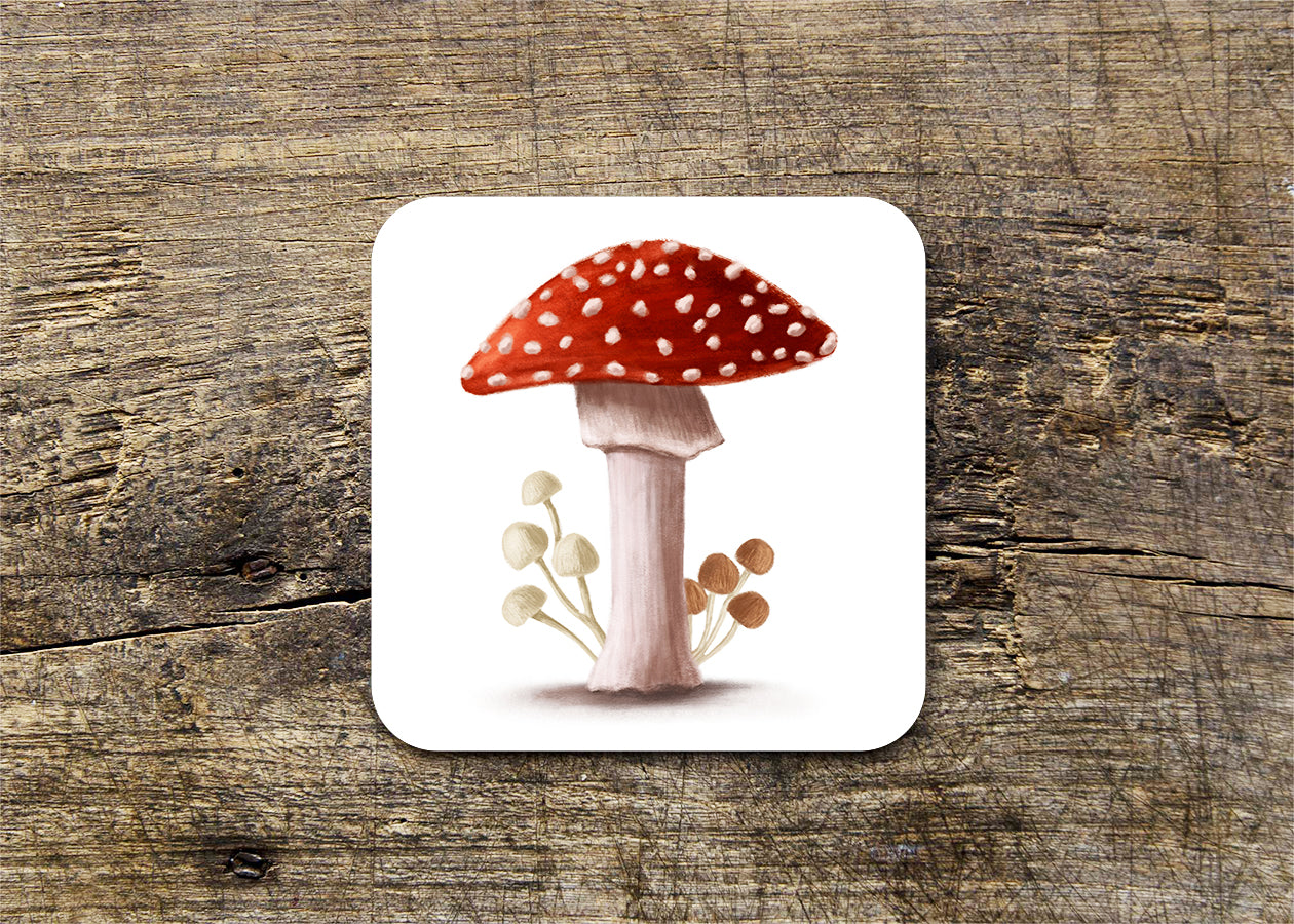 Mushroom Illustrated Gloss Coaster (Single)