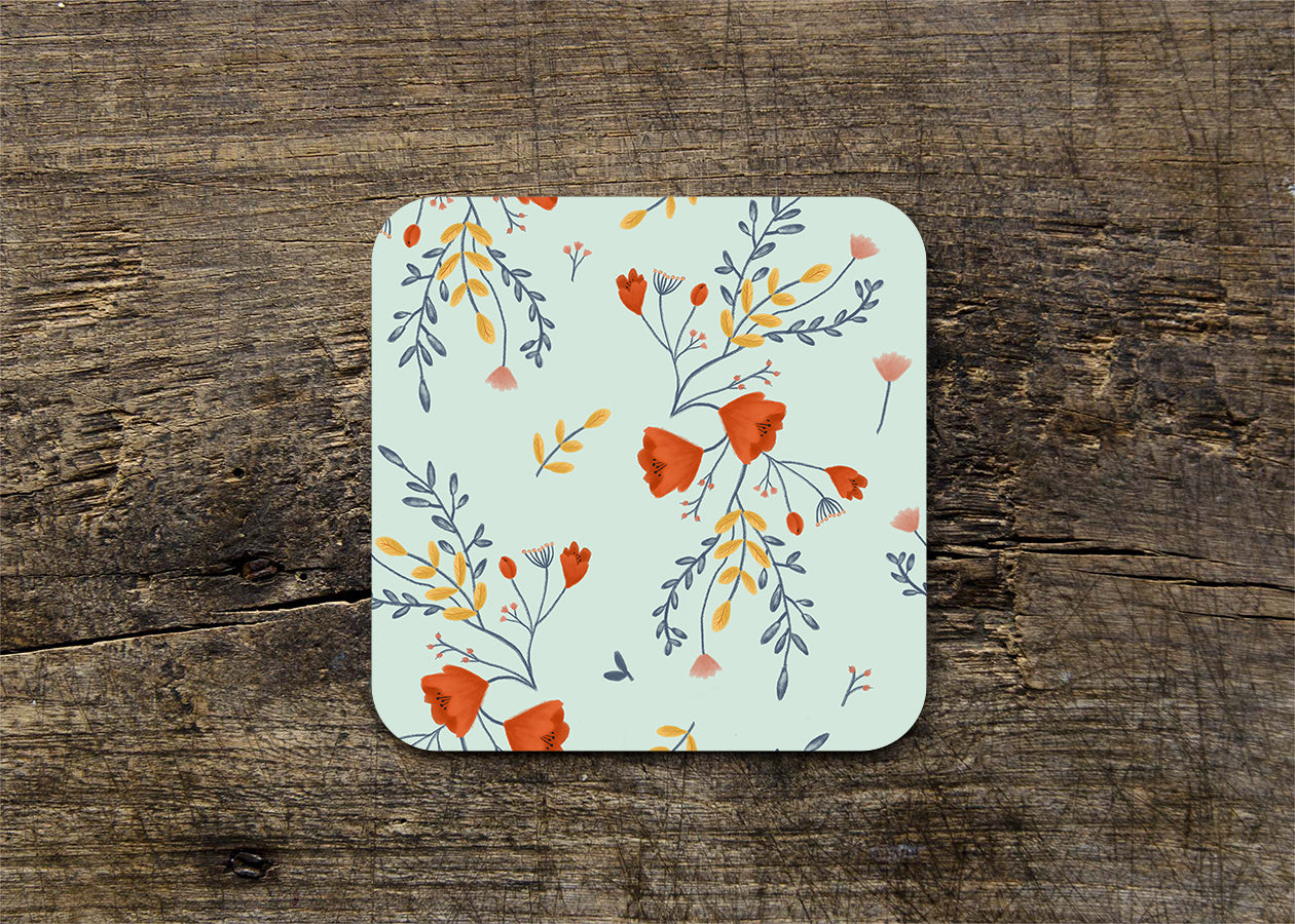 Poppy Floral Gloss Coaster (Single) - END OF LINE SALE