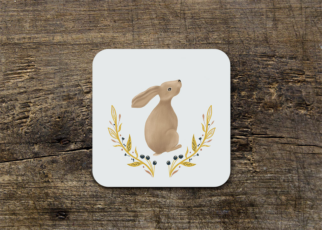Rabbit Illustrated Gloss Coaster (Single) - END OF LINE SALE