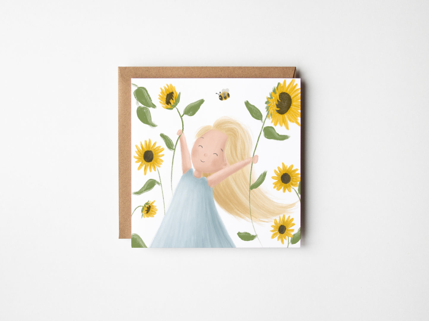 Girl & Sunflowers Greetings Card for all Occasions - OLD CARD STOCK SALE