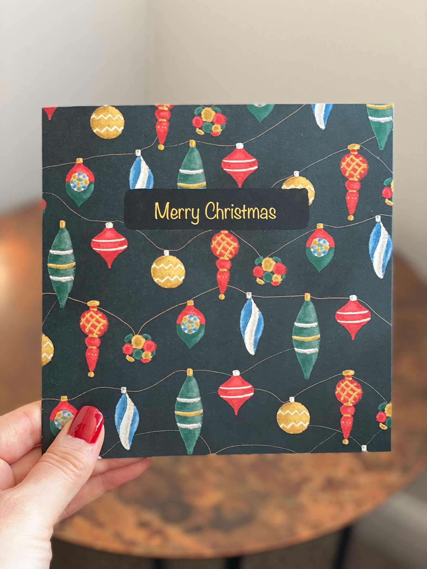 Retro Baubles Illustrated Christmas Card