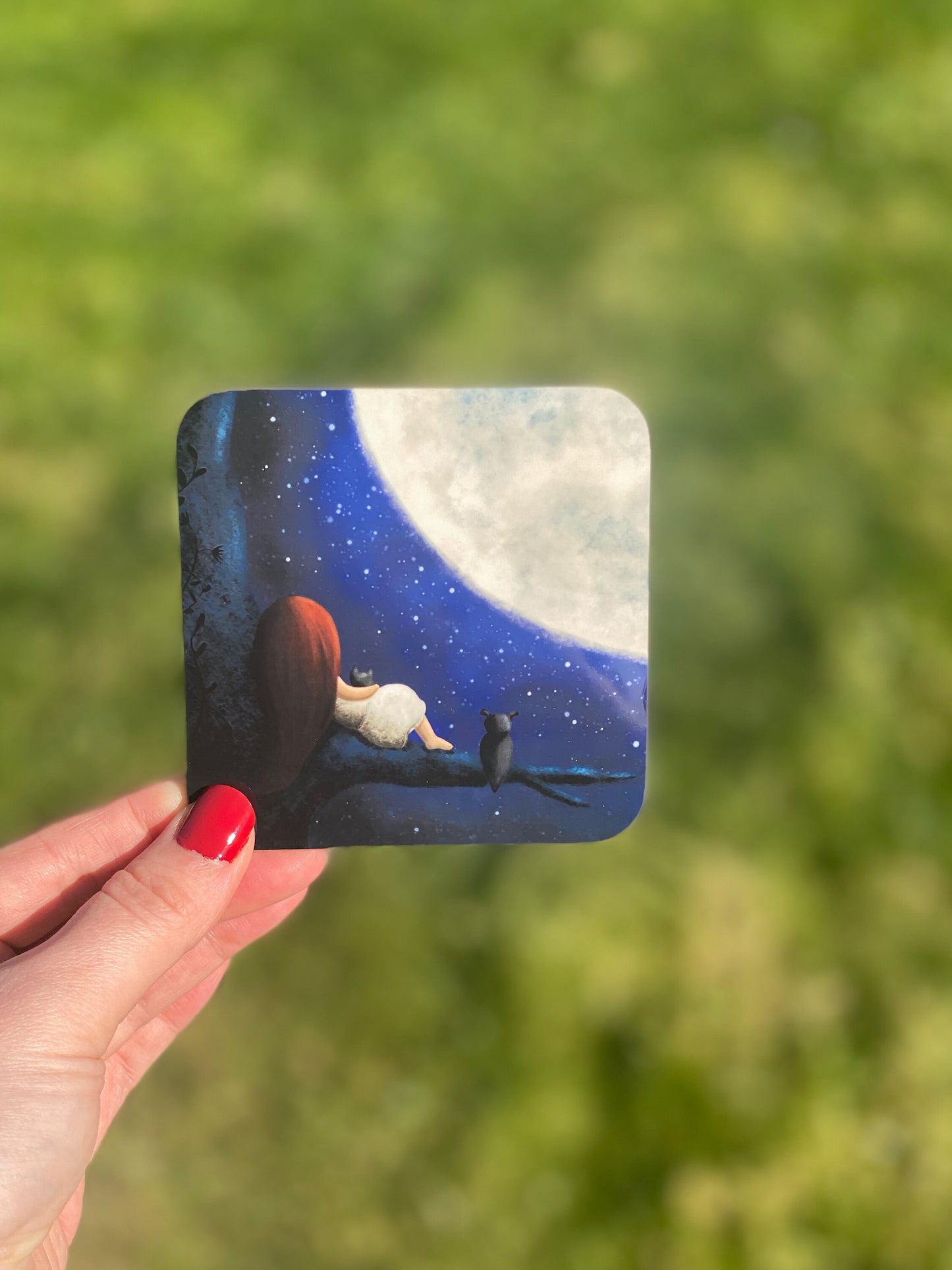 Girl & Moon Illustrated Gloss Coaster (Single) - END OF LINE SALE