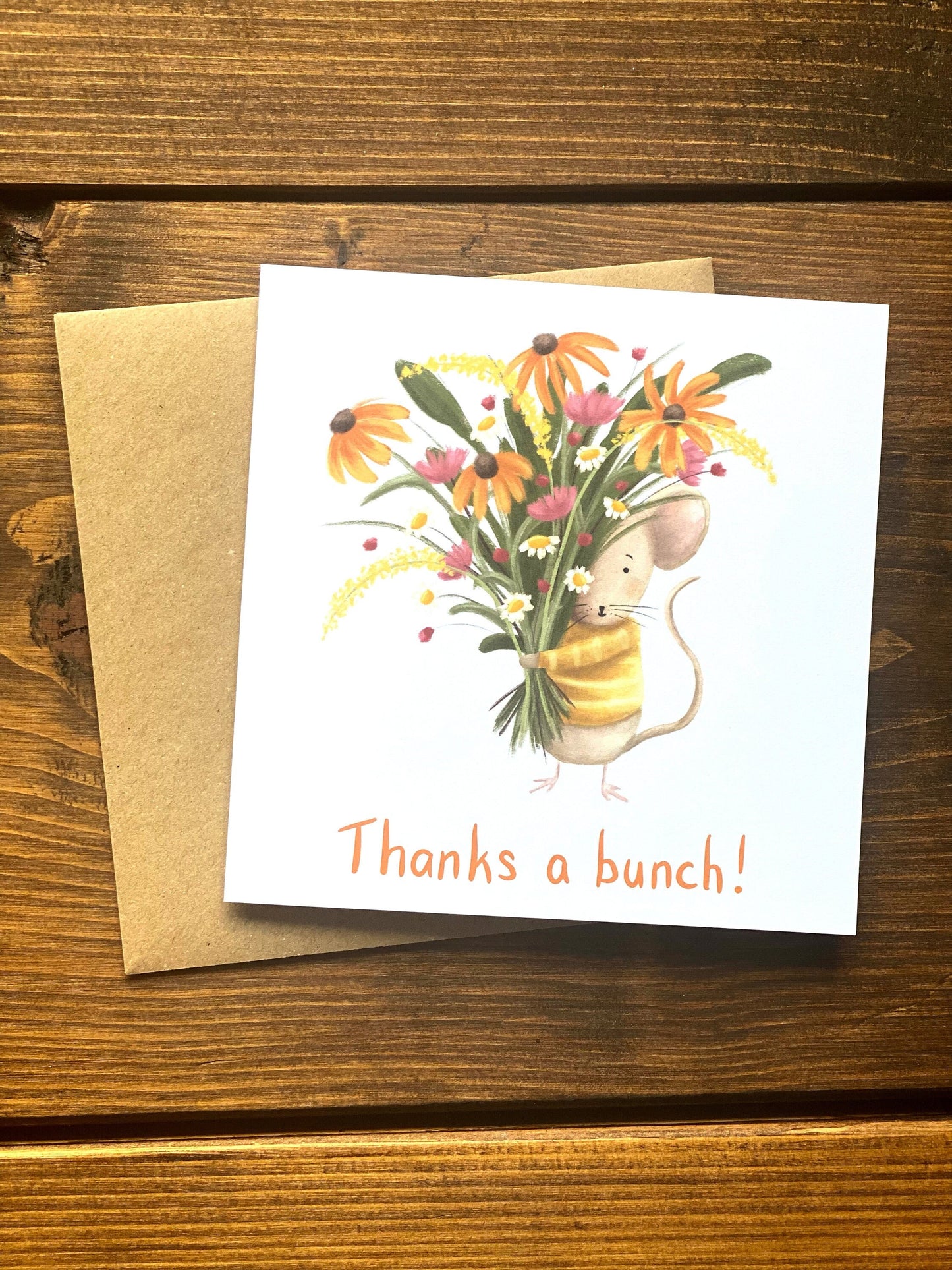 Thanks a Bunch Mouse & Flowers Greeting Card