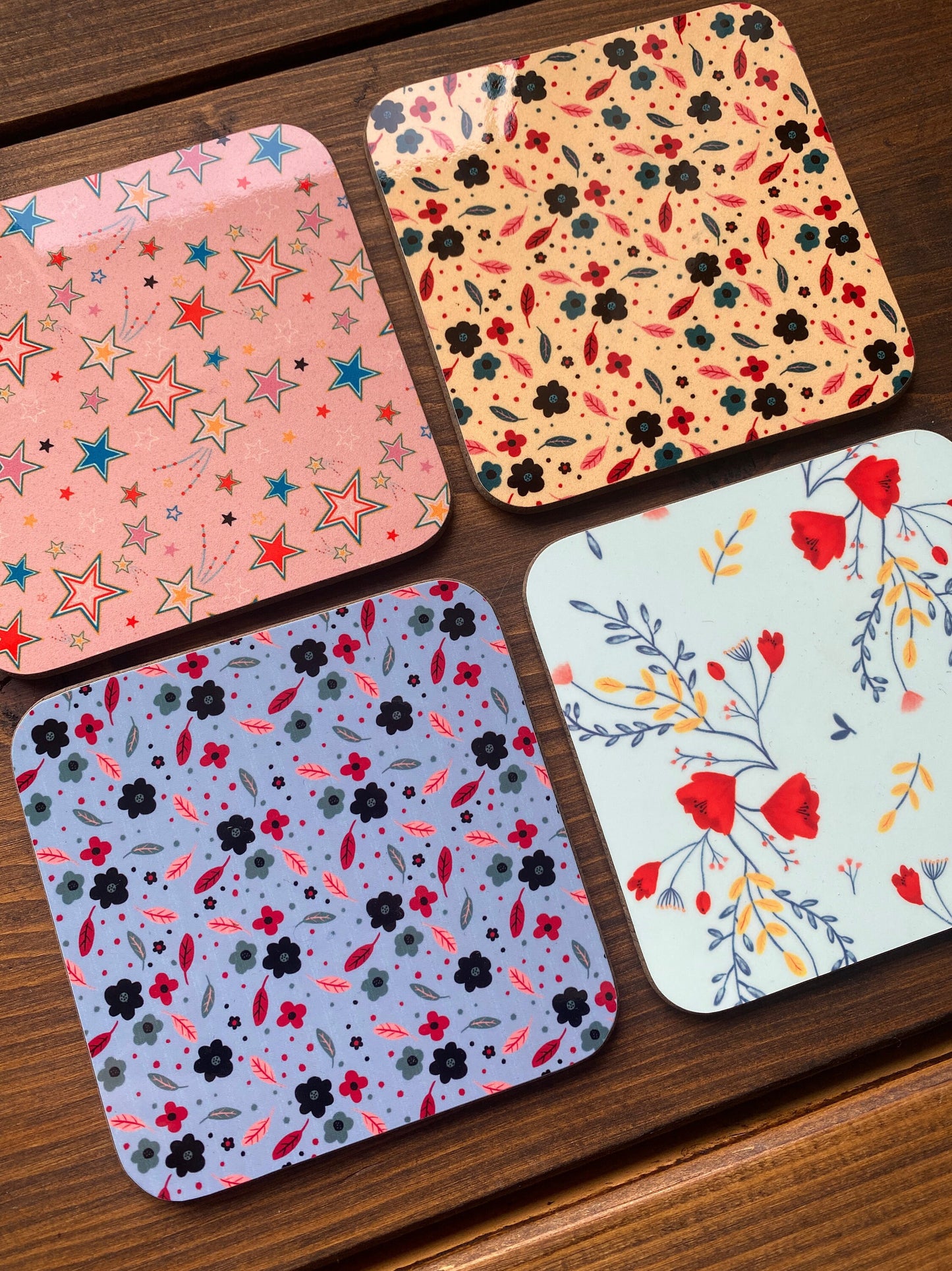 Blue Floral Gloss Coaster (Single) - END OF LINE SALE