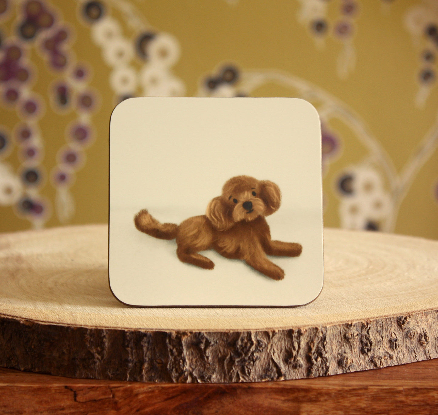 Cockapoo dog illustrated gloss coaster (single) - END OF LINE SALE
