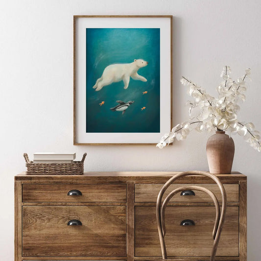 Polar Bear & Penguin Print A4 Print (Print only. No Mount) - SECONDS STOCK SALE