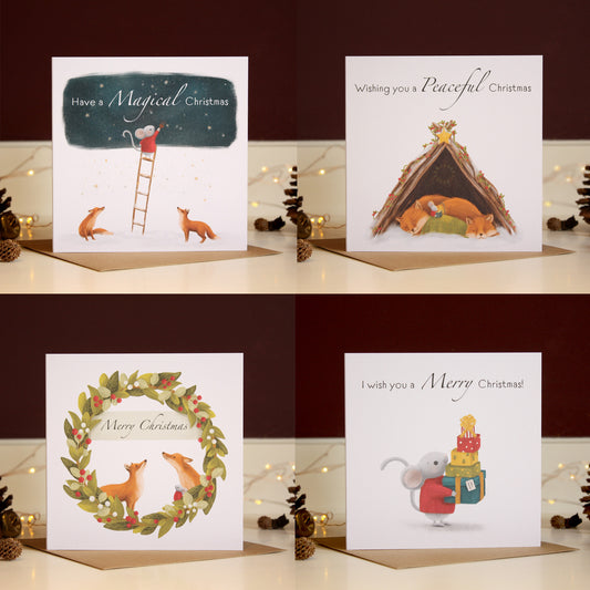 Set of Four Mouse & Foxes Christmas Cards