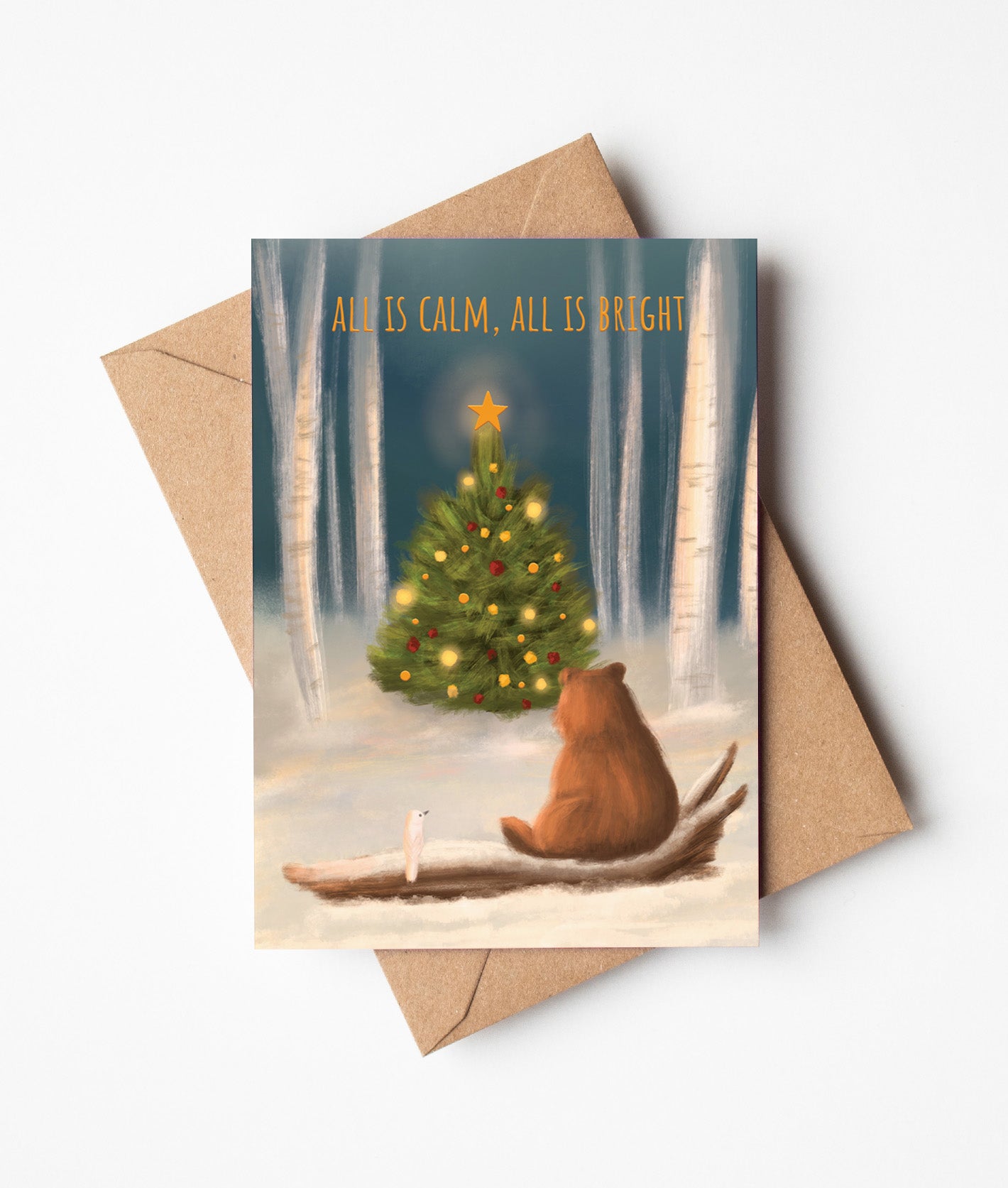 Calm & Bright Bear & Bird Christmas Greeting Card    
