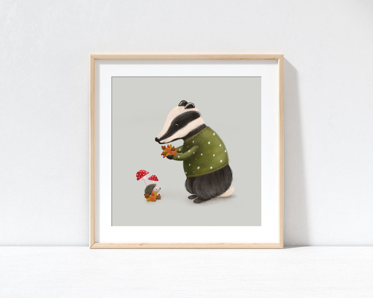 Autumn Badger Print with 9" x 9" Mount (Unframed)
