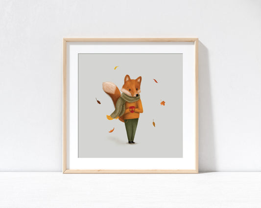 Autumn Fox Print with 9" x 9" Mount (Unframed)