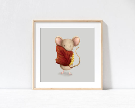 Autumn Mouse Print with 9" x 9" Mount (Unframed)