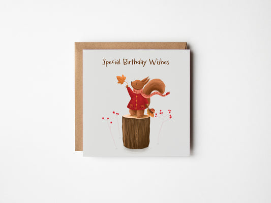 Autumn Squirrel Birthday Greeting Card