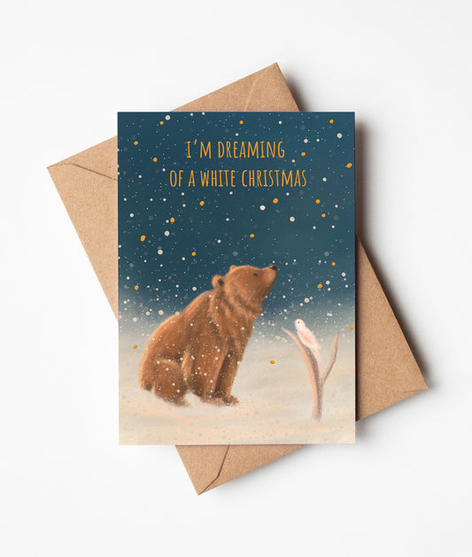White Christmas Bear & Bird Greeting Card    