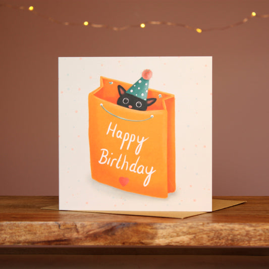 Cat in a Bag Birthday Card