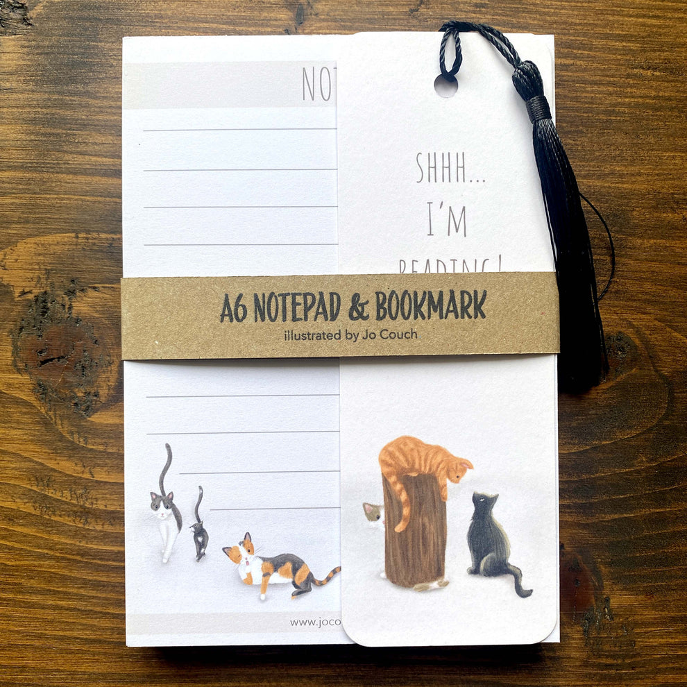 Cats Design A6 Note Pad & Bookmark Bundle – Jo Couch Illustration
