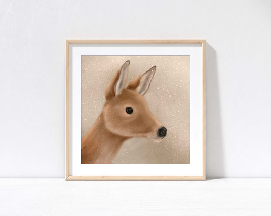 Winter Deer Print with 9" x 9" Mount (Unframed)