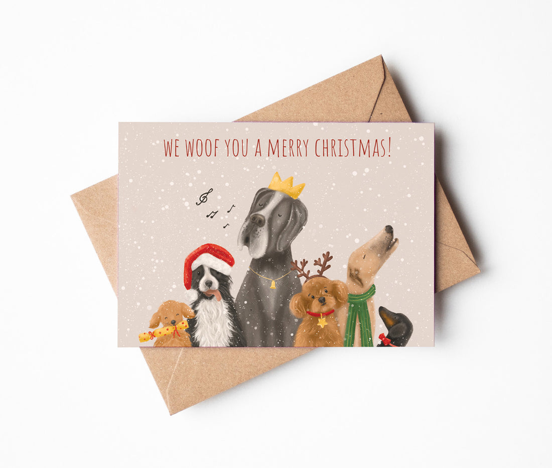 We Woof You a Merry Christmas Dogs Greeting Card – Jo Couch Illustration