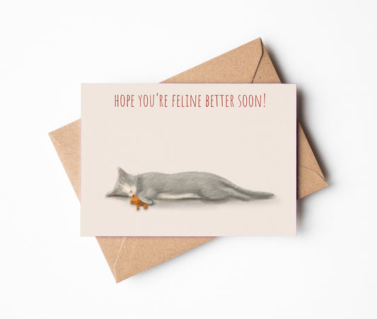 Hope you're feline better soon cat greetings card