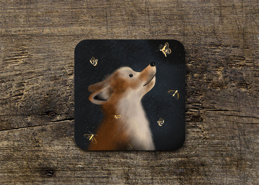 Fox & Moths Illustrated Gloss Coaster (Single)