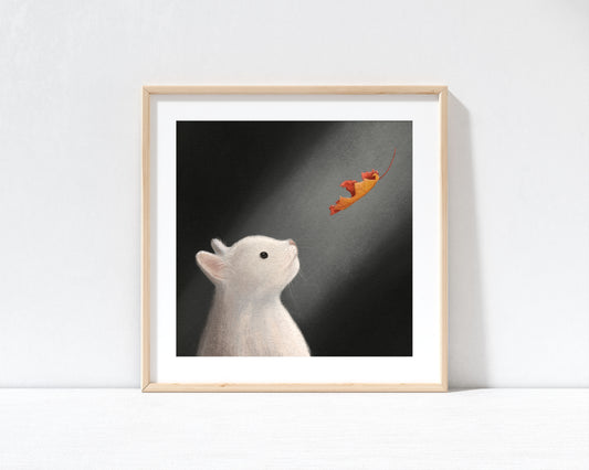Cat & Leaf Print with 9" x 9" Mount (Unframed)
