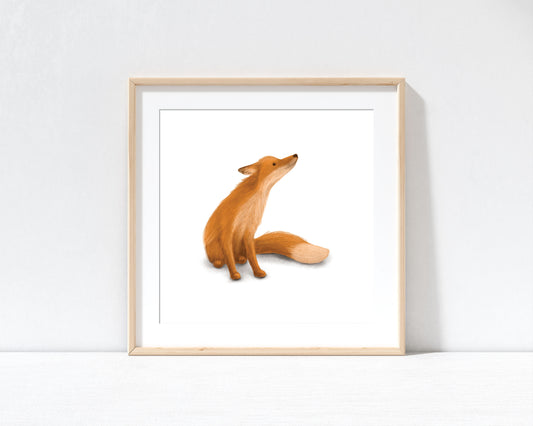 Sitting Fox Print with 9" x 9" Mount (Unframed)