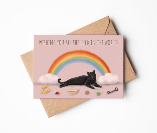 Wishing you all the luck in the world cat greeting card
