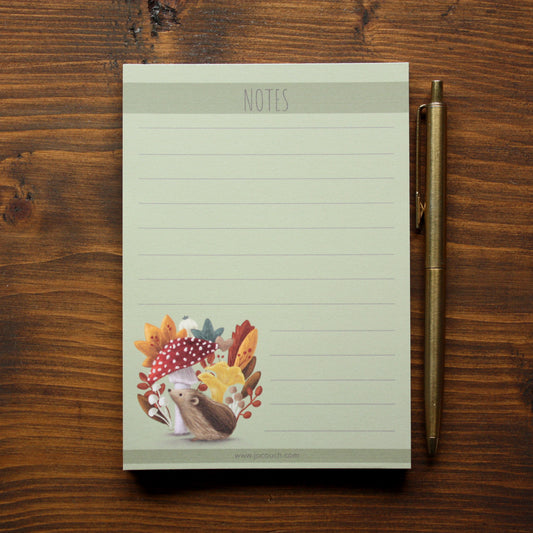 Hedgehog & Mushroom Design A6 Note Pad
