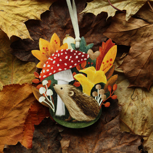 Hedgehog & Mushroom Wooden Hanging Decoration