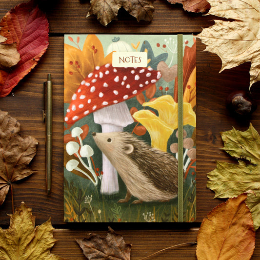 Luxury A5 Lined Hedgehog & Mushroom Notebook