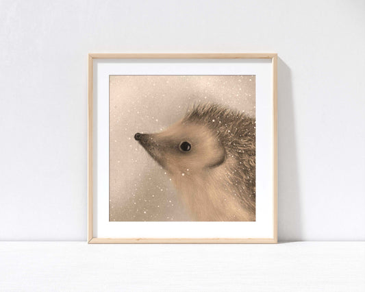 Winter Hedgehog Print with 9" x 9" Mount (Unframed)
