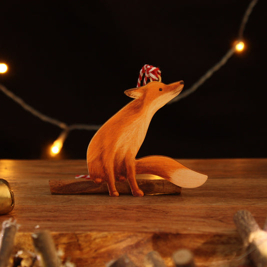 Sitting Fox Wooden Hanging Decoration