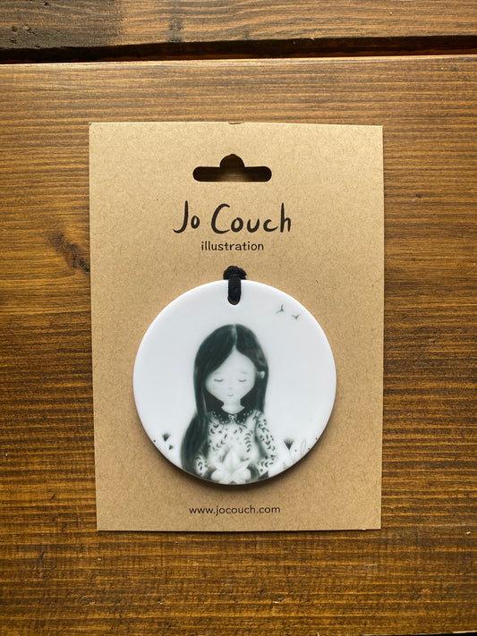 Black & White Girl Ceramic Hanging Ornament - END OF LINE SALE