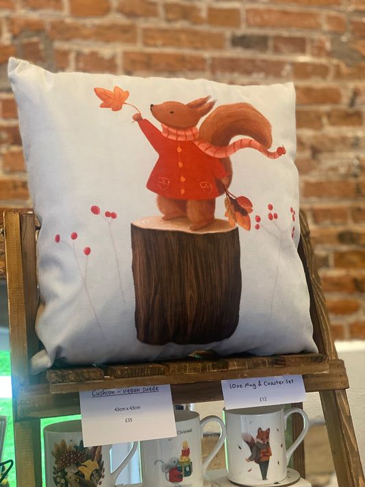 Autumn Squirrel Vegan Suede Cushion - END OF LINE SALE