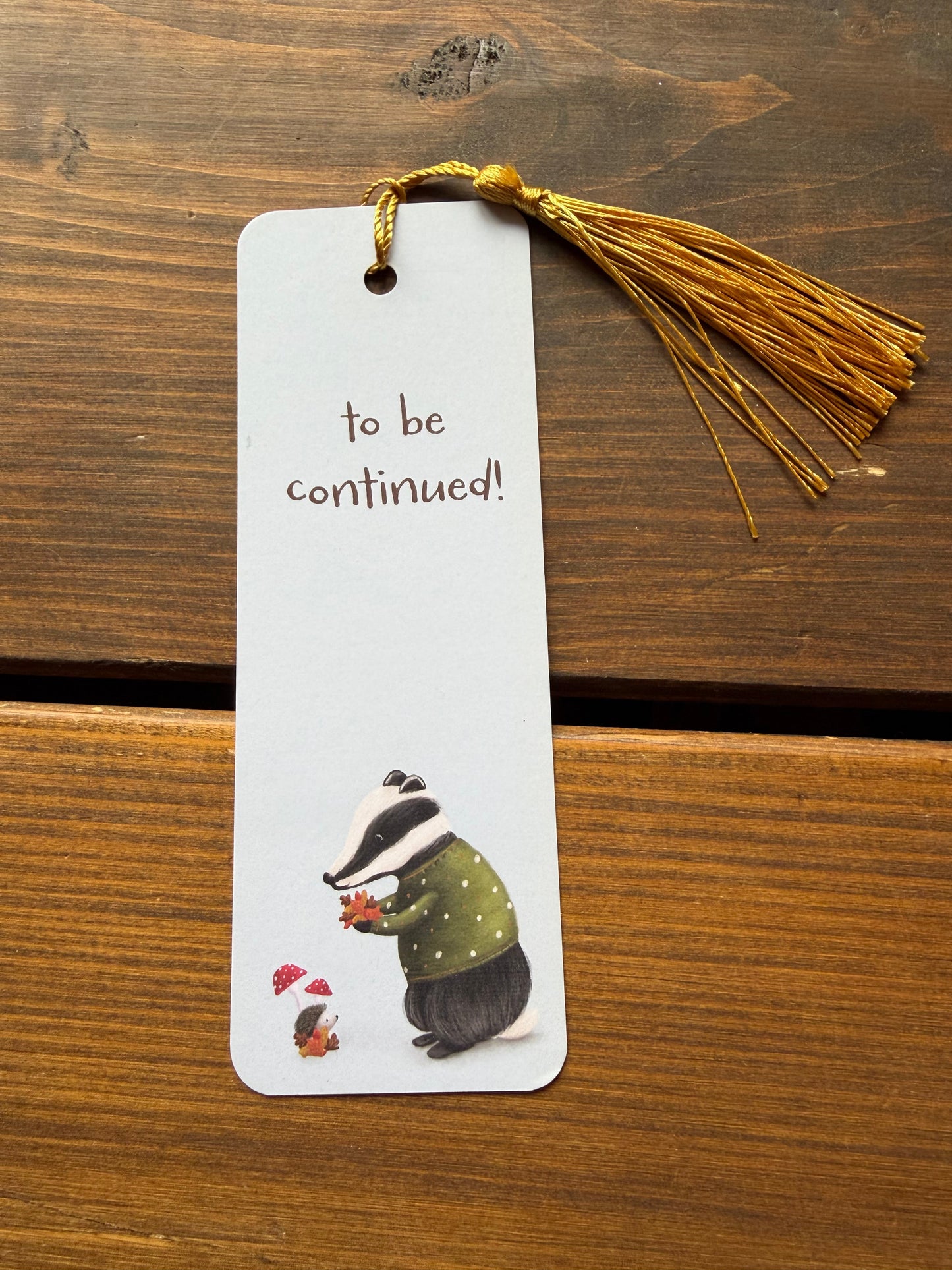 Autumn Badger Design Bookmark with Tassel - END OF LINE SALE