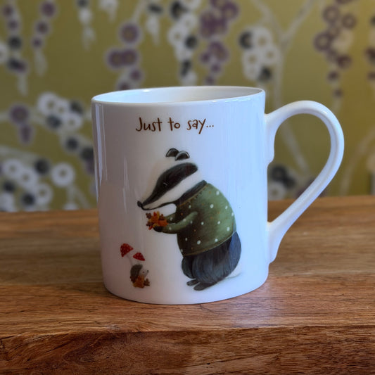 Autumn Badger Illustrated Bone China Mug (Double Sided) - SECONDS
