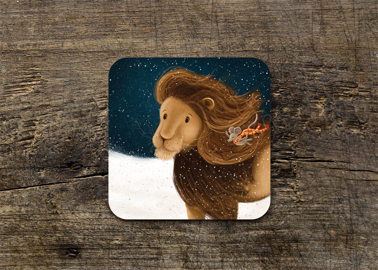 Lion & Mouse Illustrated Gloss Christmas Coasters (set of four or single coaster)