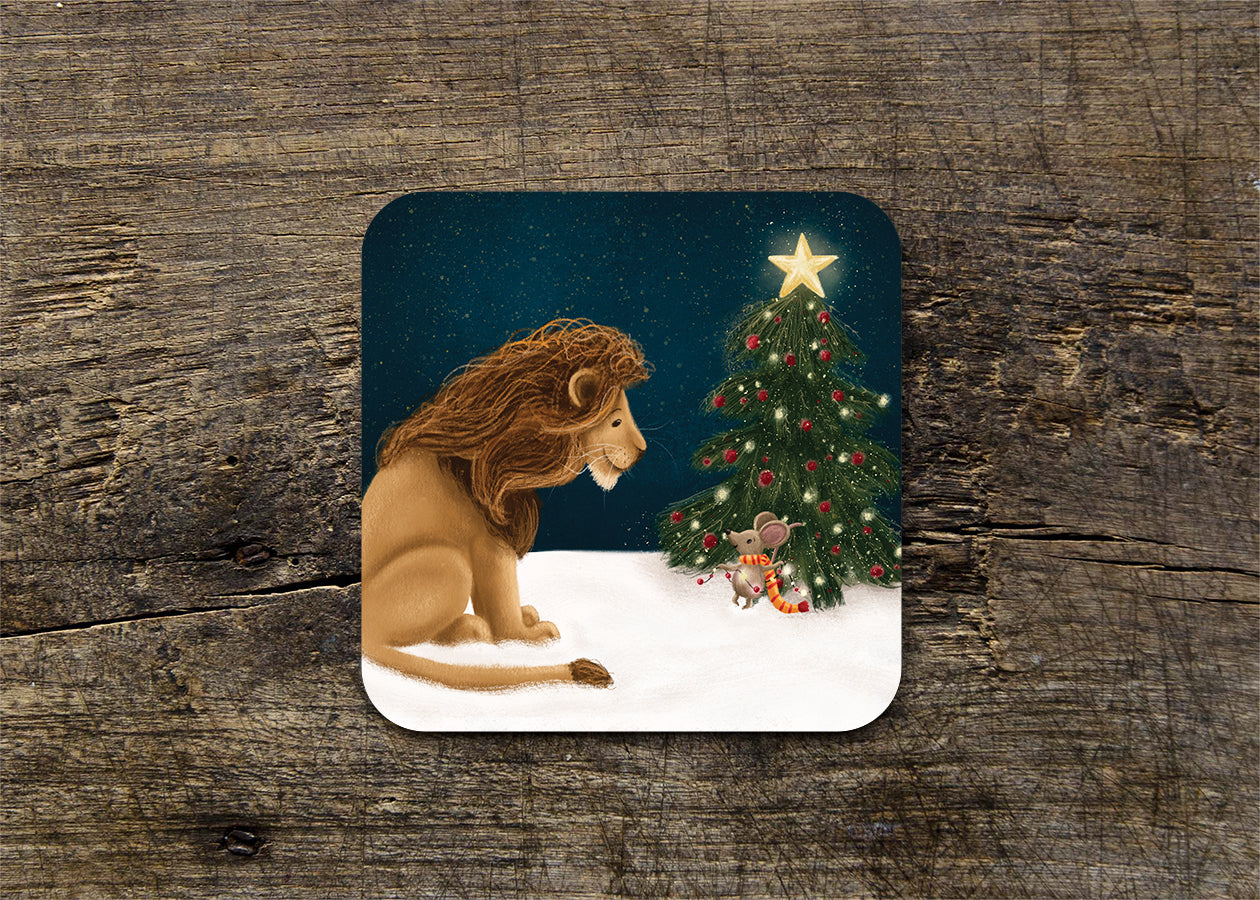 Lion & Mouse Illustrated Gloss Christmas Coasters (set of four or single coaster)