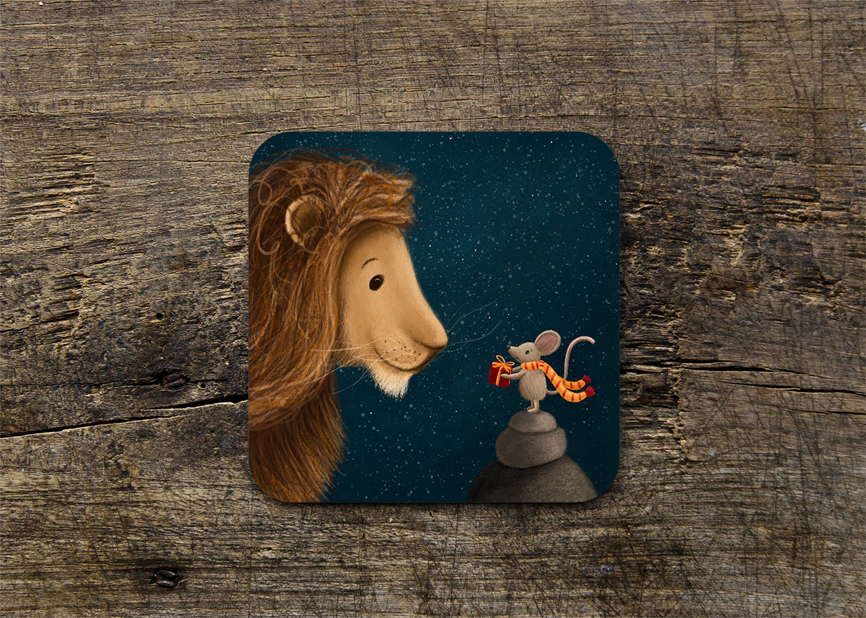 Lion & Mouse Illustrated Gloss Christmas Coasters (set of four or single coaster)