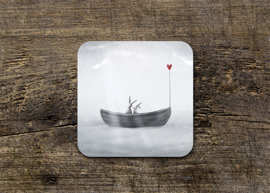 Love Boat Rabbits illustrated Gloss Coaster (Single) - END OF LINE SALE