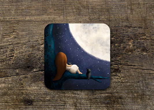 Girl & Moon Illustrated Gloss Coaster (Single) - END OF LINE SALE