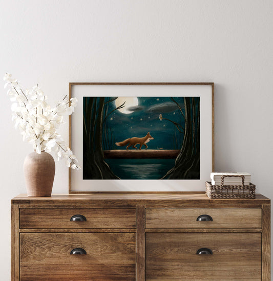 Fox & Moon Print with 16" x 12" Mount  (Unframed)
