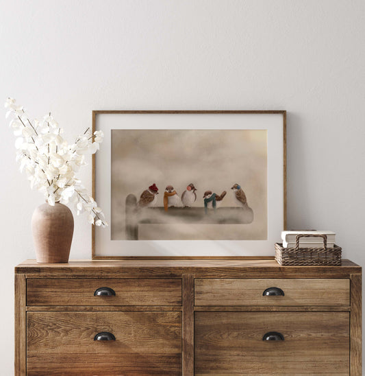 Morning Mist Birds A4 Print with 16" x 12" Mount  (Unframed)
