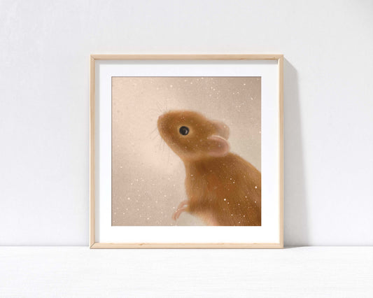 Winter Mouse Print with 9" x 9" Mount (Unframed)