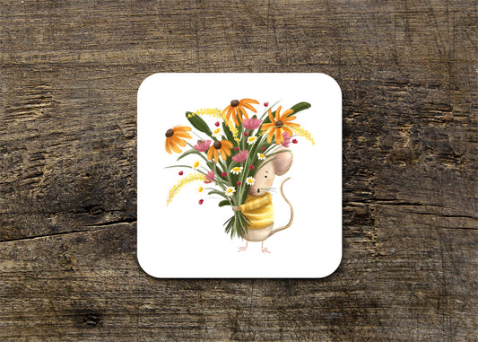 Mouse and Flowers Gloss Coaster (Single)