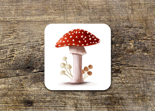 Mushroom Illustrated Gloss Coaster (Single)