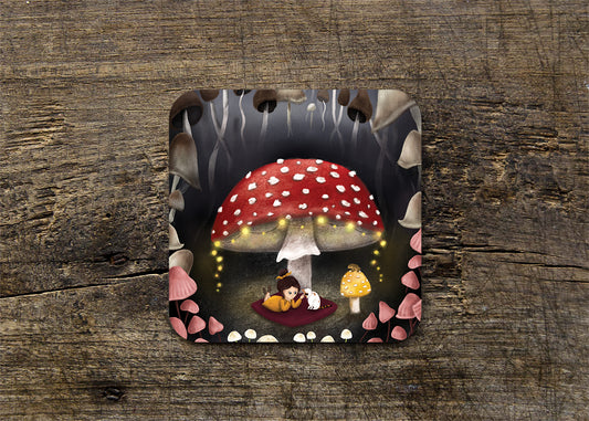 Mushroom Woodland Illustrated Gloss Coaster (Single)