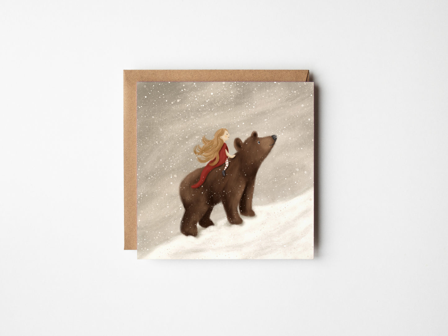 Girl & Bear Snow Journey Christmas Card