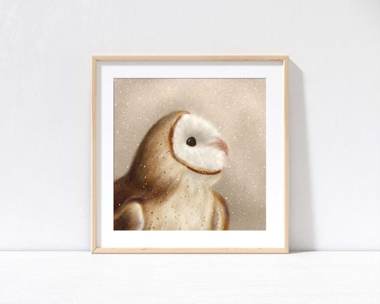 Winter Owl Print with 9" x 9" Mount (Unframed)